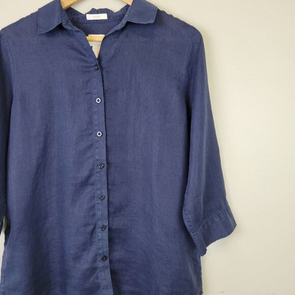 CHICO'S linen button down blouse navy blue S - Picture 2 of 10